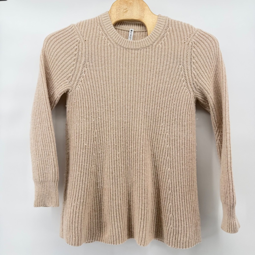 Athleta Beige Ribbed Knit Sweater Long Sleeve Crew Neck‎ Wool Blend Women's XL - Picture 2 of 7